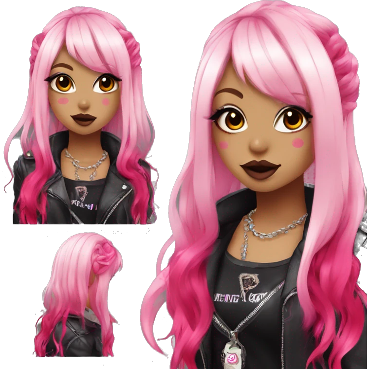 hime gyaru girl, hot pink and red split-dyed hair, dark makeup, punk clothes emoji
