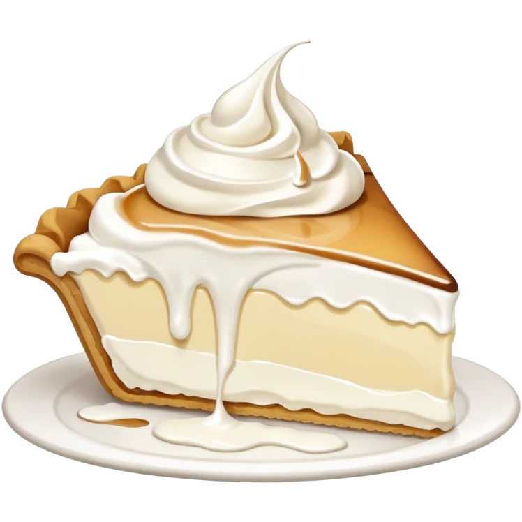 Slice of pale cream pie with melted whipped cream dripping off of it emoji