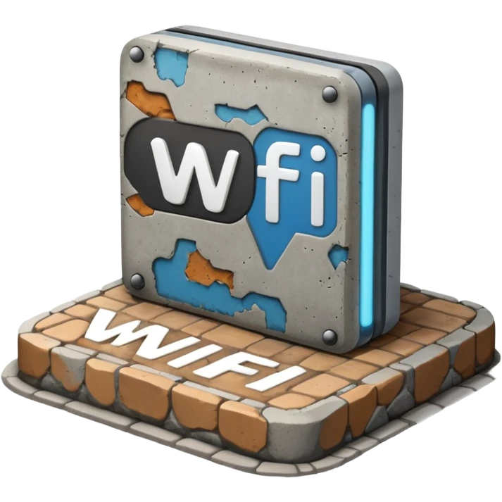 A Block saying "wifi" lying on a street in a quiet village emoji