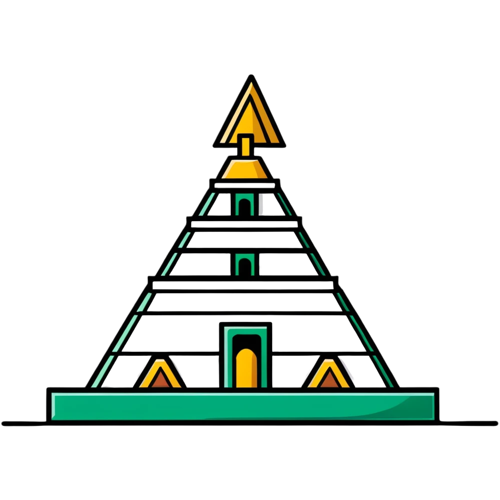 Minimalist Maya pyramid and ritual knife symbols, white and deep green only, flat design with clean lines emoji
