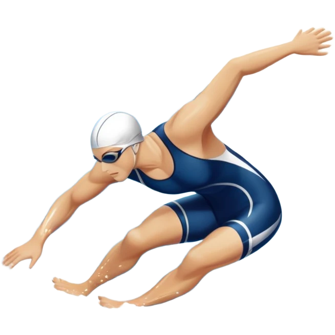 An icon featuring a swimmer in mid-stroke, cutting through the water with a strong, fluid motion. The design includes ripples around the swimmer’s body and a pool lane line in the background, symbolizing speed and technique in swimming. Transparent background highlights the grace emoji