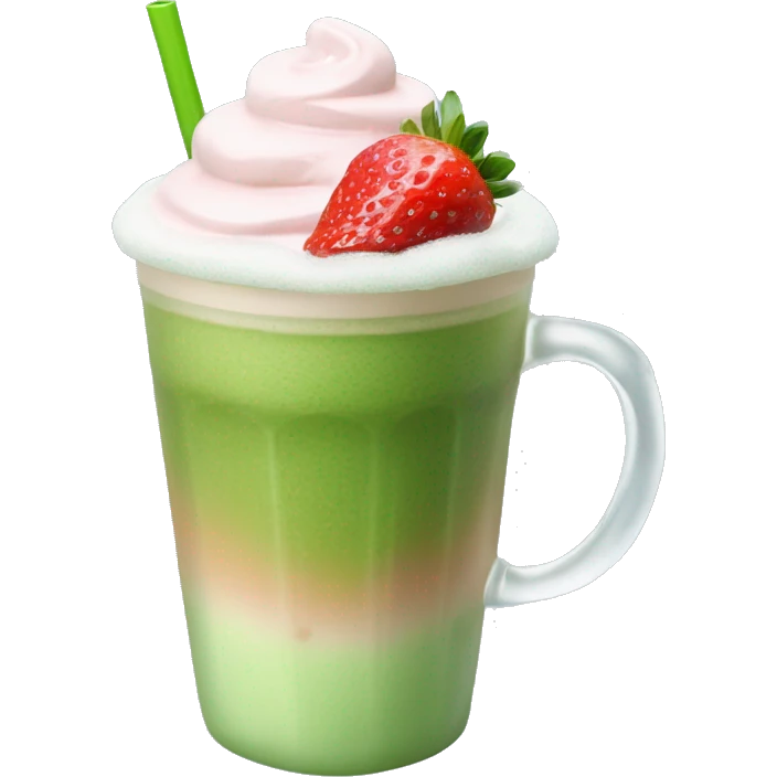 realistic iced matcha latte with strawberry cold foam  emoji