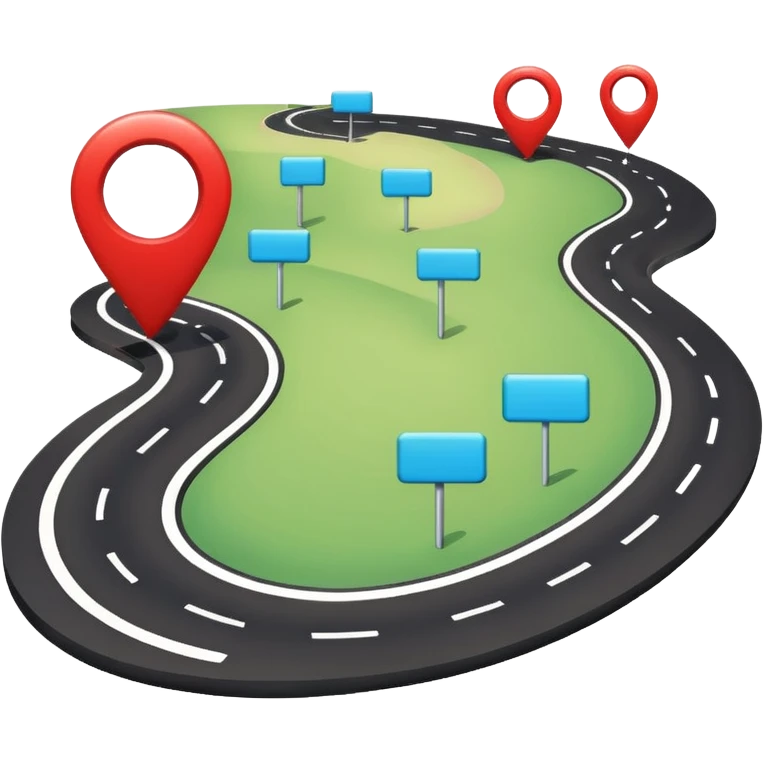 Very simple navigation map icon, bold clean lines, curved road with location pin, Waze style colors, flat design, minimal, no background
 emoji