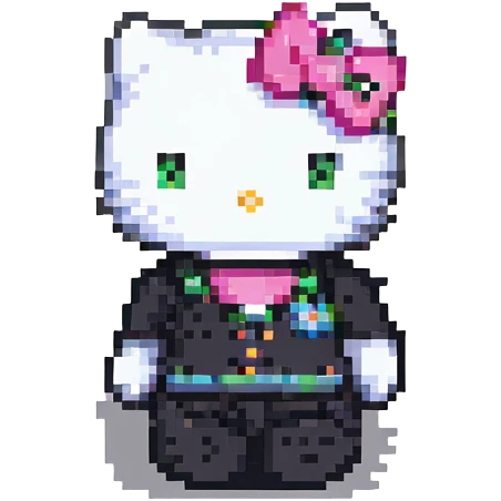 Hello Kitty in the style of pixel art emoji