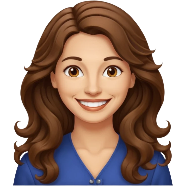 40 yr croatian woman, long wavy brown hair, big smile, side part, 
 emoji