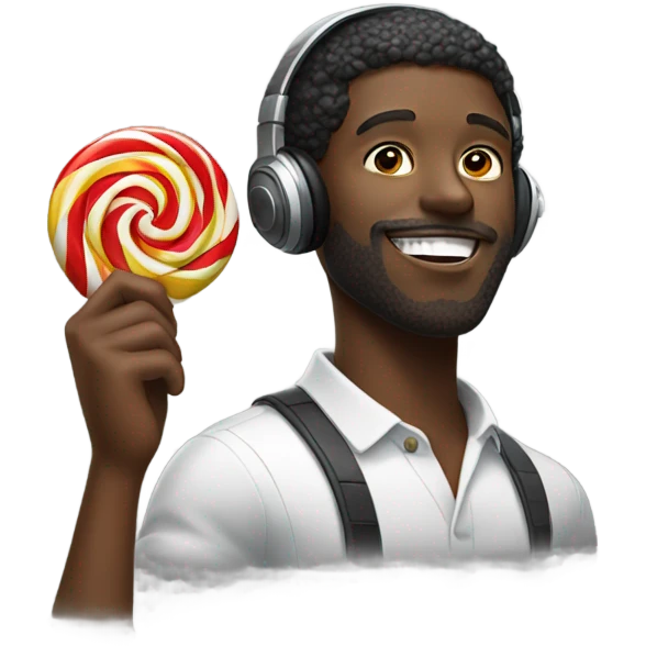 A black man with headphones sucking a lolipop emoji