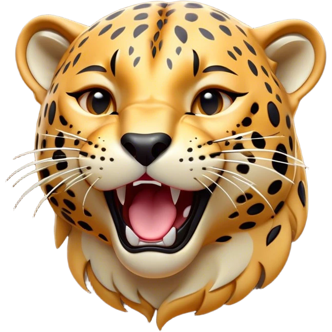 Cinematic Cute Yawning Jaguar Portrait Emoji, Head tilted slightly with a dramatic, wide-open yawn, showcasing a lithe, graceful build with distinctive rosette patterns and sleepy, half-closed eyes, Simplified yet irresistibly adorable features, highly detailed, glowing with a soft, cozy wild glow, high shine, relaxed yet expressive, stylized with a dash of whimsical feline charm, soft glowing outline, capturing the essence of a drowsy yet affectionate guardian that appears ready to stretch out for a nap! emoji