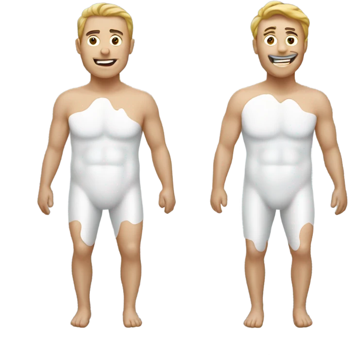 Two men covered in yogurt emoji