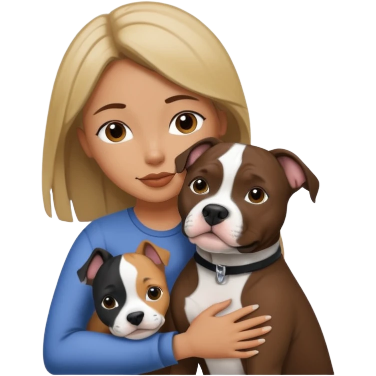 a girl hugging a black and white pitbull emoji