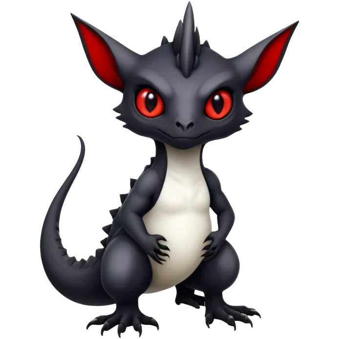 a white exotic edgy vernid-fionbri-creature, with black belly and red eyes, full body emoji