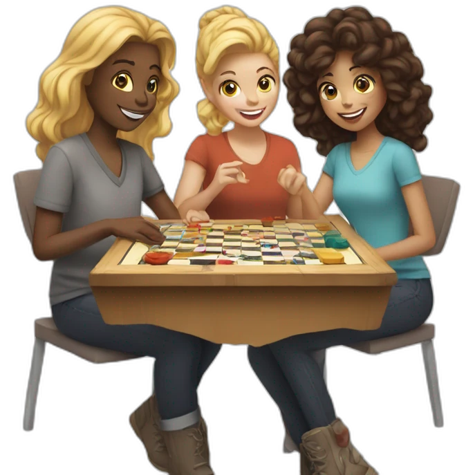 Four white friends playing board game emoji