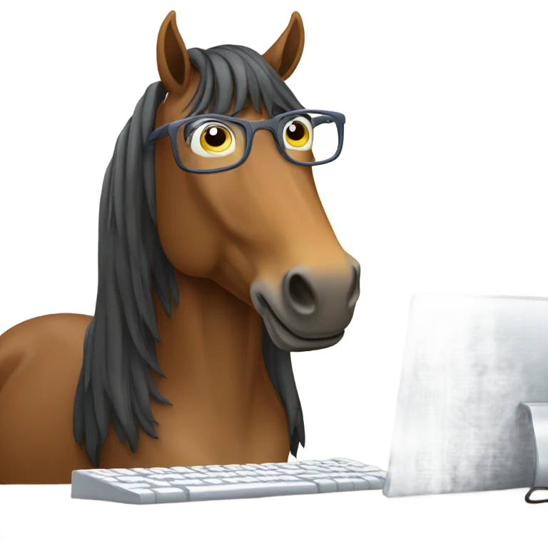 Horse wearing glasses using a computer ￼ emoji
