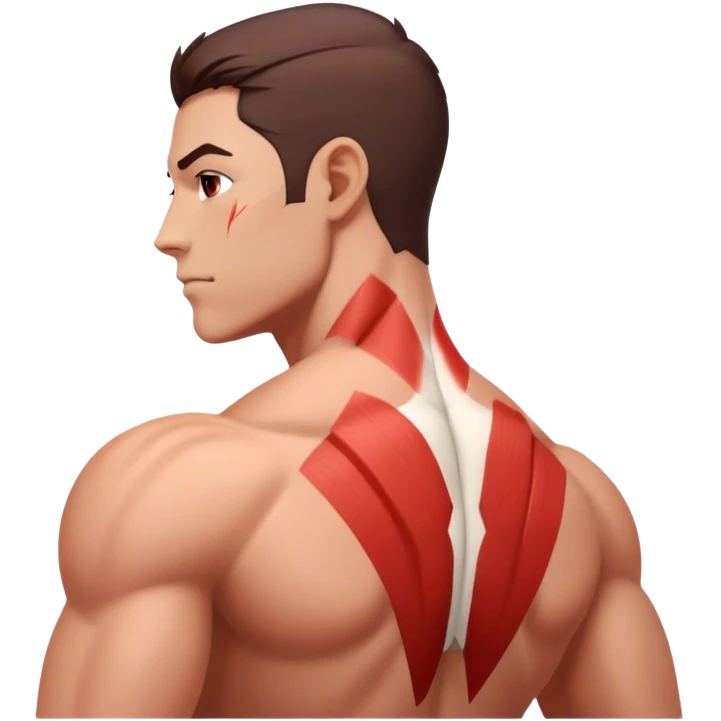 back of regular person with a highlighted Red back muscles (latissimus dorsi, trapezius, rhomboid, etc) emoji