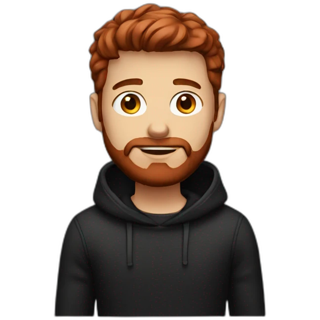 Guy with Short Dark red colored hair a Dark red beard and Black Pullover emoji