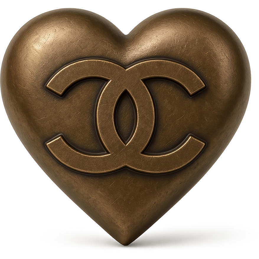 Chanel heart, metallic, black and white, with interlocking C's, bronze style emoji