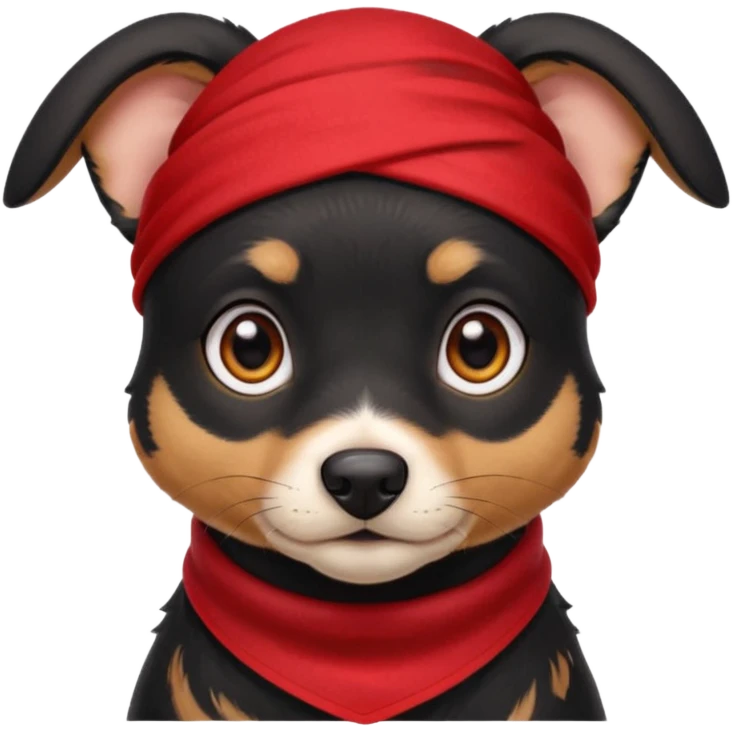 Shadow is a mixed-breed dog, a cross between a Belgian Malinois and a Border Collie. He has a sleek black coat, big upright ears, and bright, intelligent eyes. He wears a red bandana around his neck, which gives him a strong and distinctive look. emoji