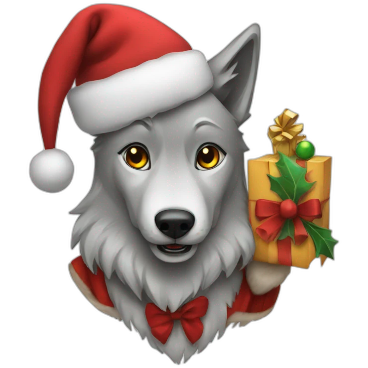 a wolf with santa emoji