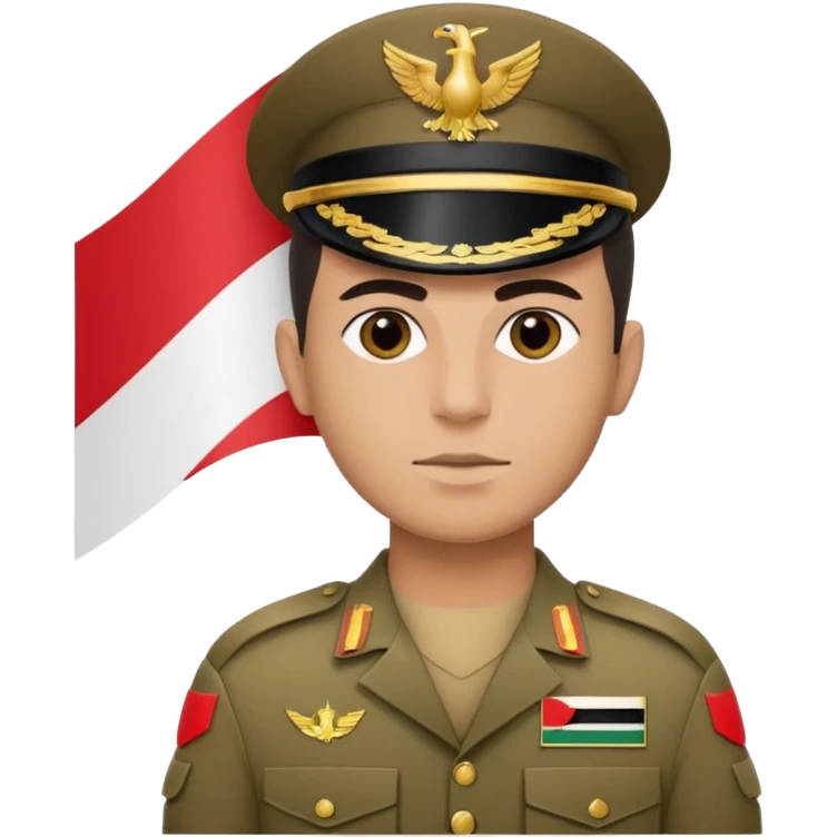 Portrait of an Iraqi soldier with an Iraqi flag chevron on his shoulder and chest emoji