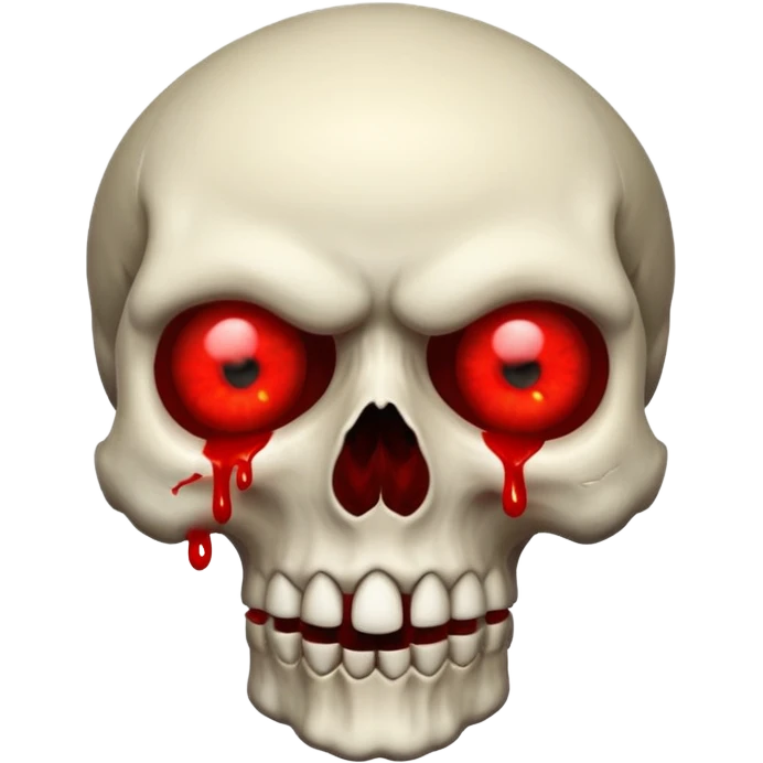 Bleeding skull with glowing red eyes and a chunk missing on top. With a transparent background emoji