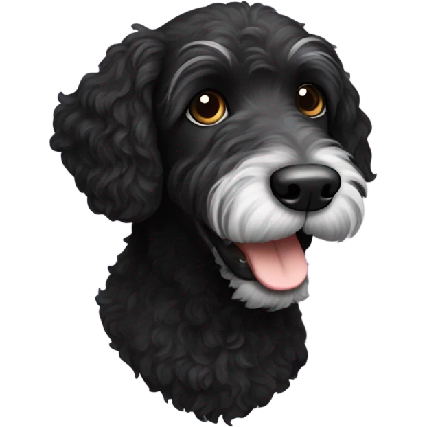 Black labradoodle with a white chin emoji