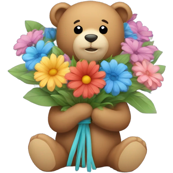 Teddy bear holding flowers emoji