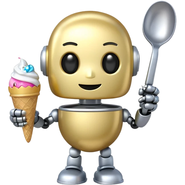 The cute robot is holding dessert in its hands, 3d emoji emoji
