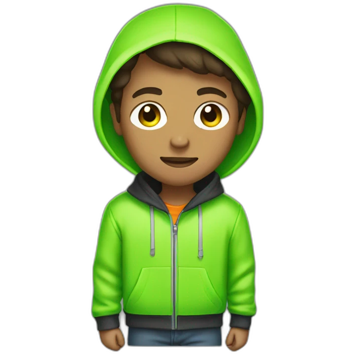 boy in neon green hoodie with cassette in his hand emoji