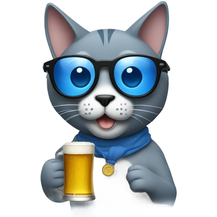 Cat blue with sunglasses drinking beer emoji