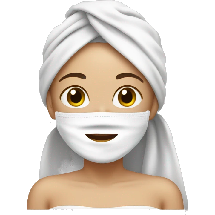 white skin girl with her hair in a towel and a facial mask on emoji