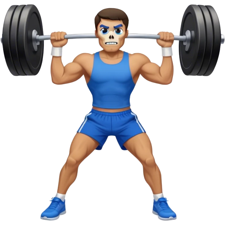 brunette buff man with blue shorts skull-crushers exercise emoji