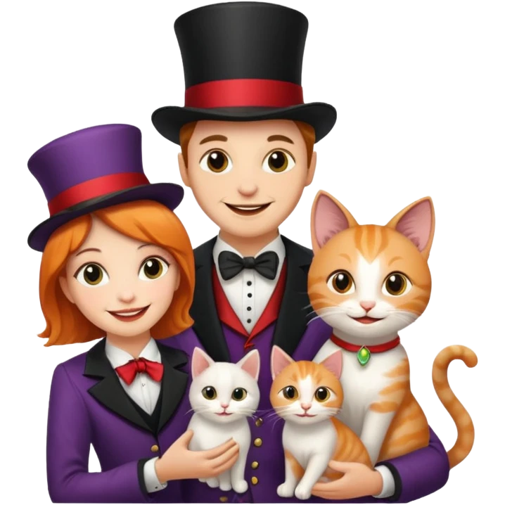 magician couple and their pet cat emoji