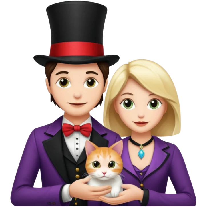 magician couple and their pet cat emoji
