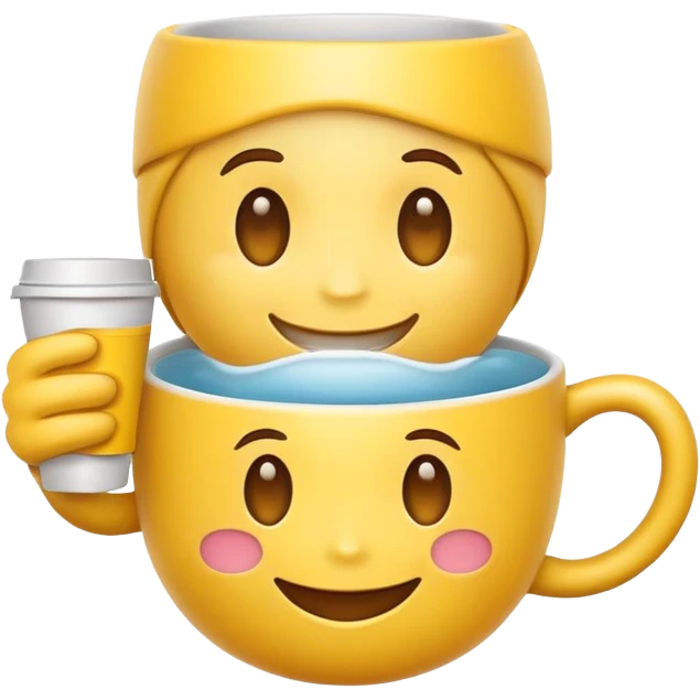 yellow emoji smiling holding a cup while smiling with missing teeth emoji