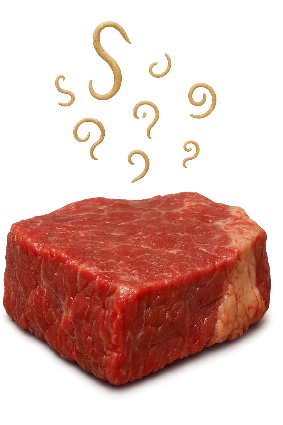 carne poco cotta con parassiti che ci fluttuano sopra, iperrealistica 4k emoji
