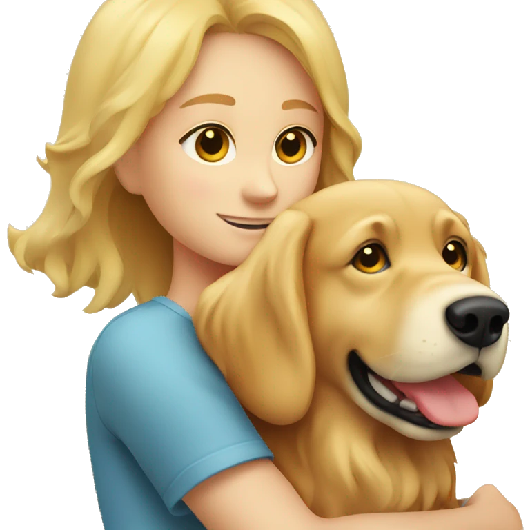  blonde girl hugging m golden retriever red colored emoji