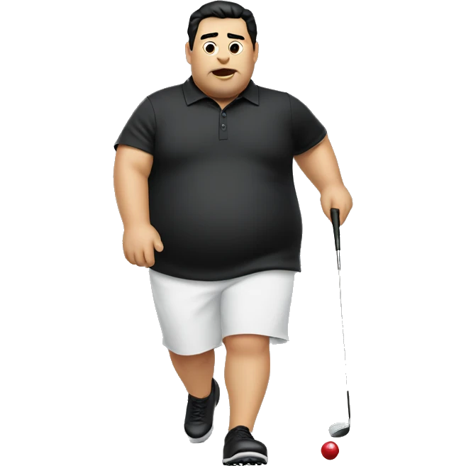 Fat guy with black hair golfing emoji