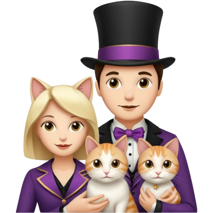 magician couple and their pet cat emoji