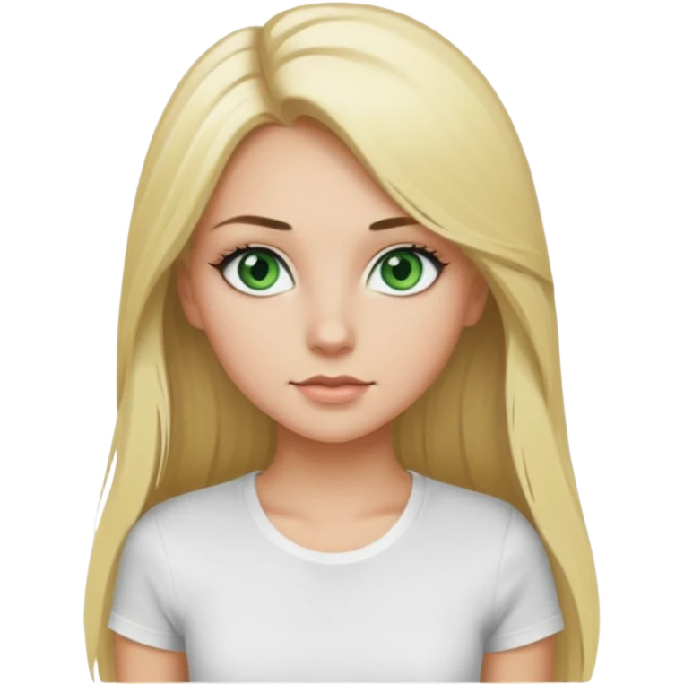 Un fille blonde au yeux vert je veut du mascara sur mais sil je veux un t-shirt blanc moulant et je veux un pantalon noir et les cheveux longs  emoji
