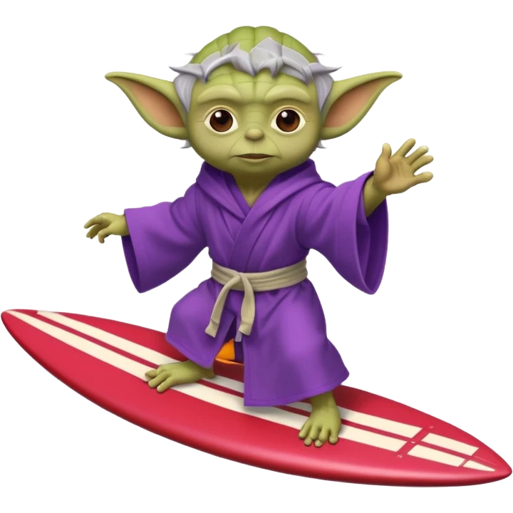 yoda in a purple robe flying in a rocket like surfing emoji