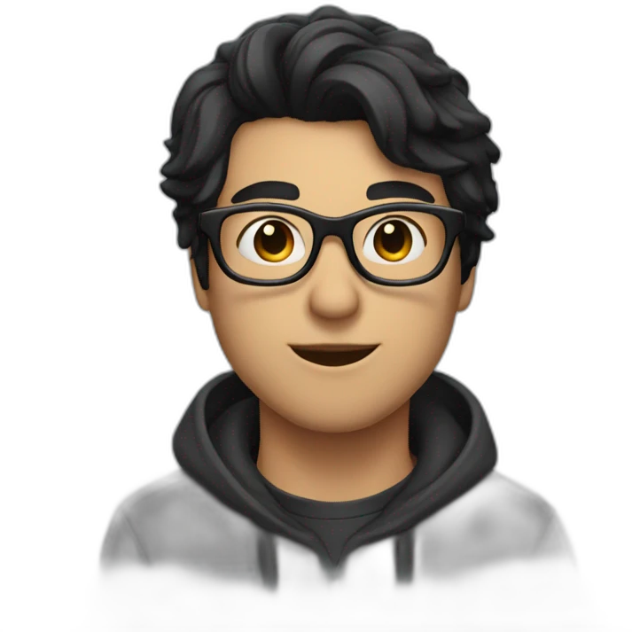 a man with black hair and glasses giving a kiss emoji