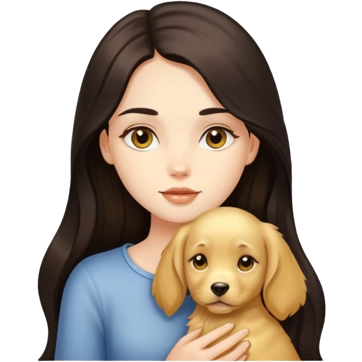 beautiful girl with long dark hair and her golden puppy emoji