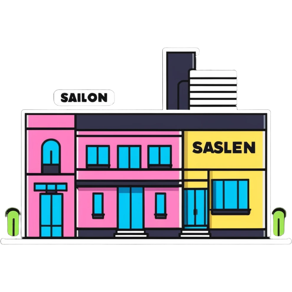three beauty salon buildings connected by lines emoji