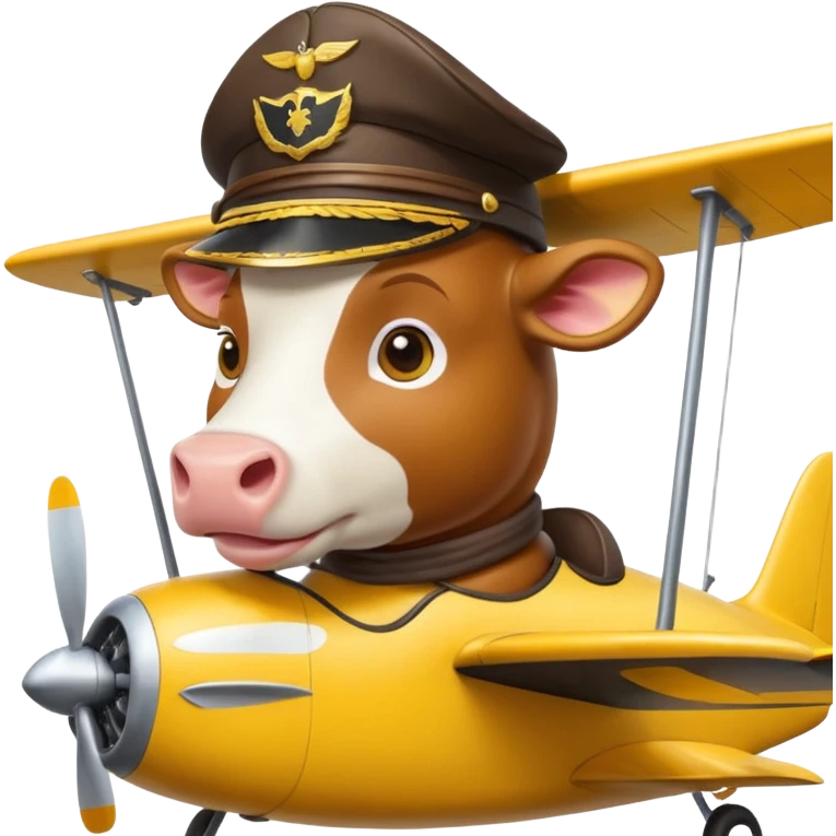  cow pilot riding yellow plane emoji