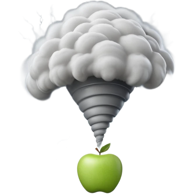 3D render of Tornado, miniature weather phenomenon, volumetric particle effects, swirling dusty grey funnel cloud, elemental energy, Apple emoji style, isolated on white background --v 6.0. emoji