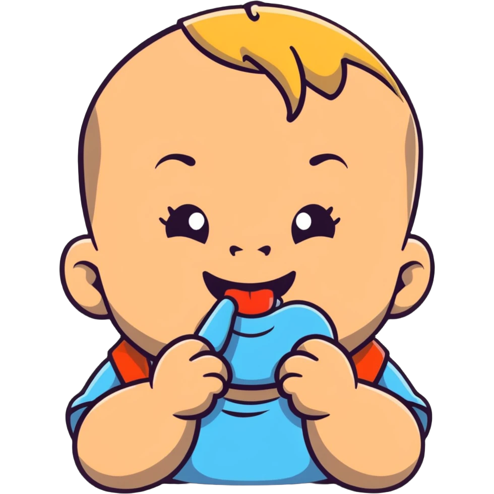 smiling baby boy teething with finger in mouth emoji
