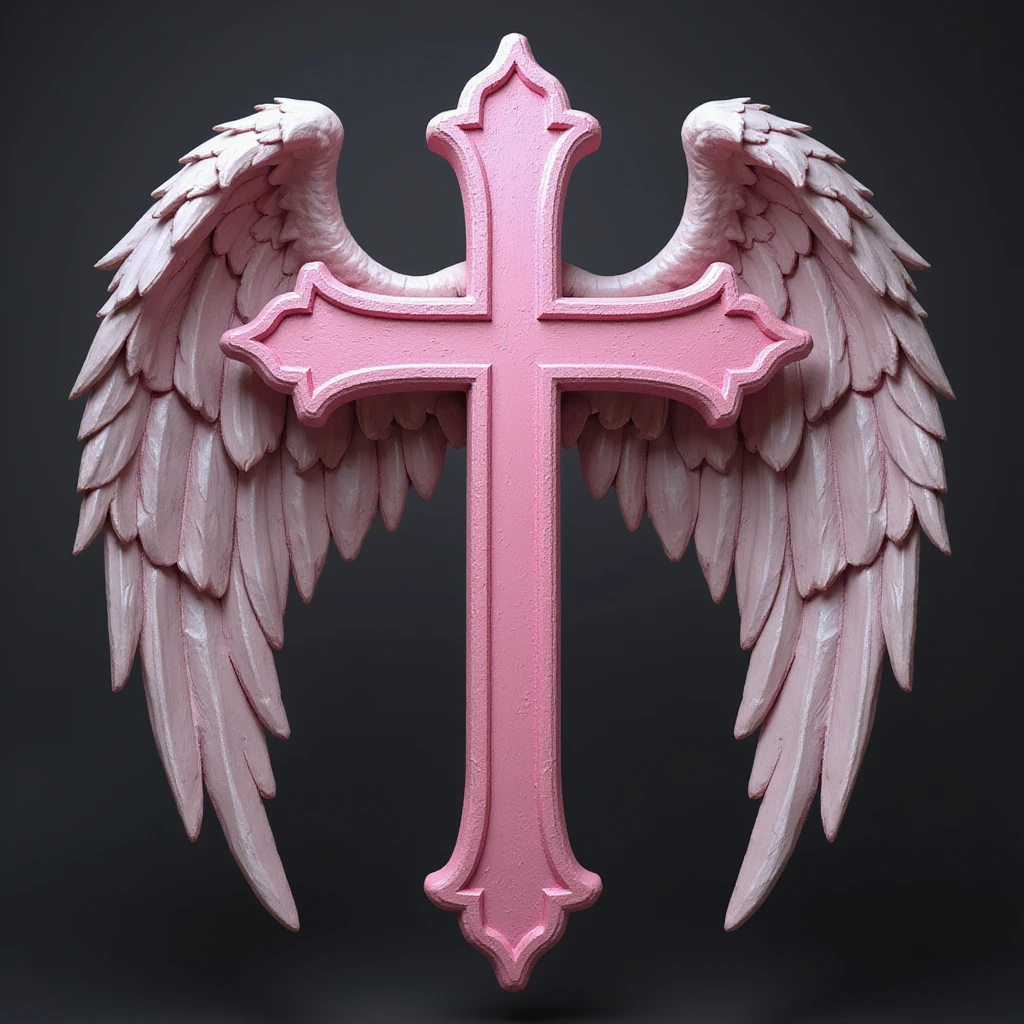 realistic gothic cross, pink with angel wings, photorealistic style, no background emoji