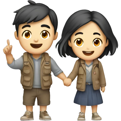 Cute young  Asian couple excitedly traveling  emoji