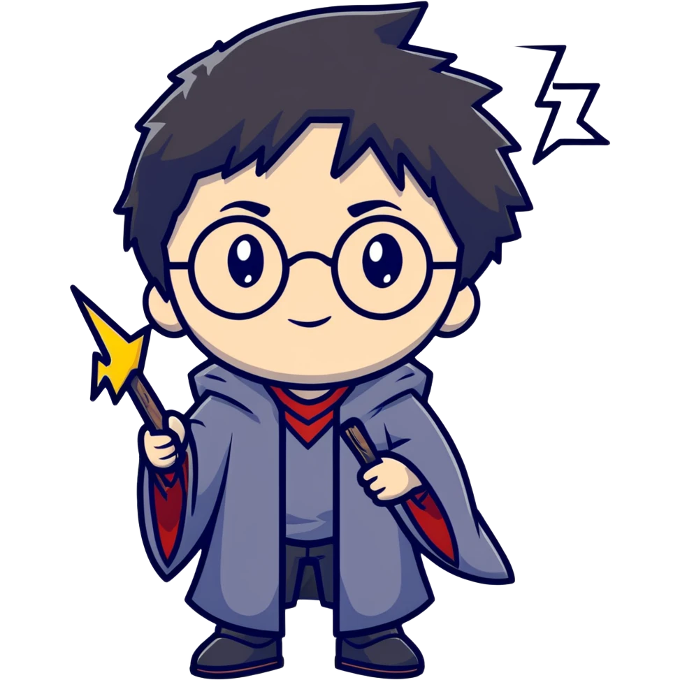 Harry Potter boy wizard with lightning scar, black hair, round glasses emoji