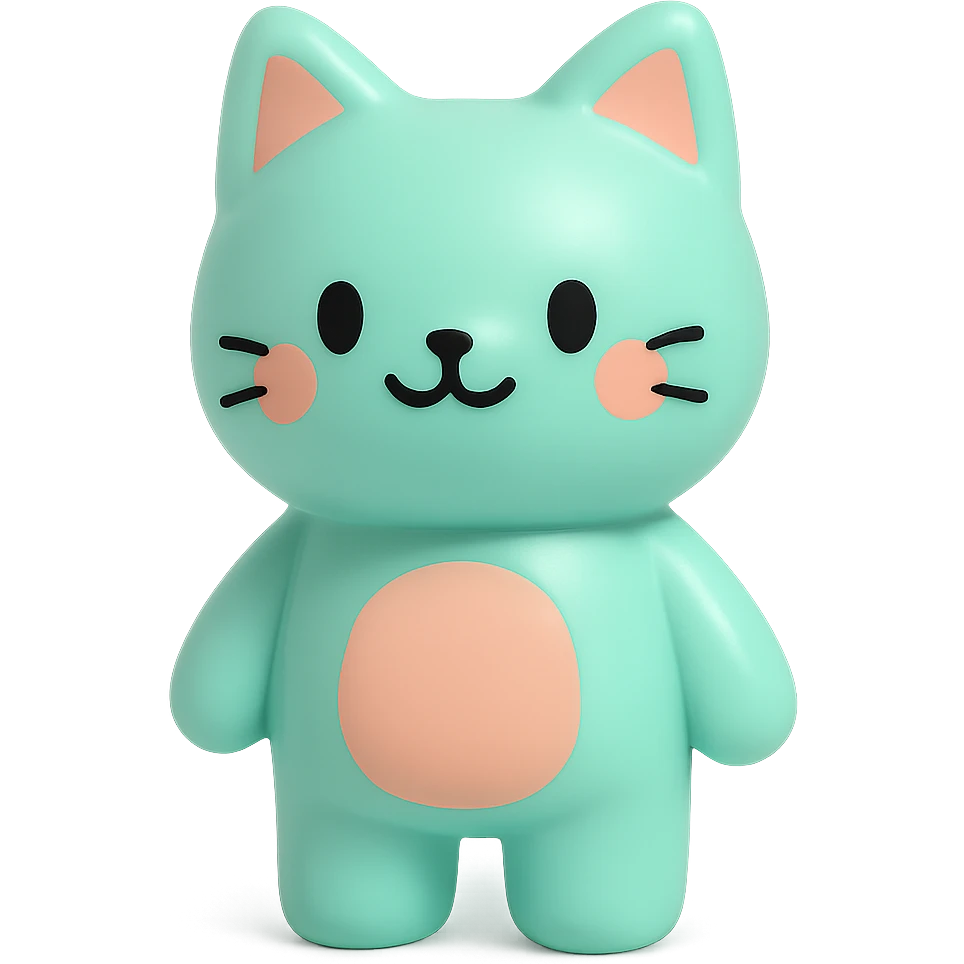 cute animal character, smooth glossy vinyl figure, minimalist design, pastel colors, designer toy aesthetic emoji