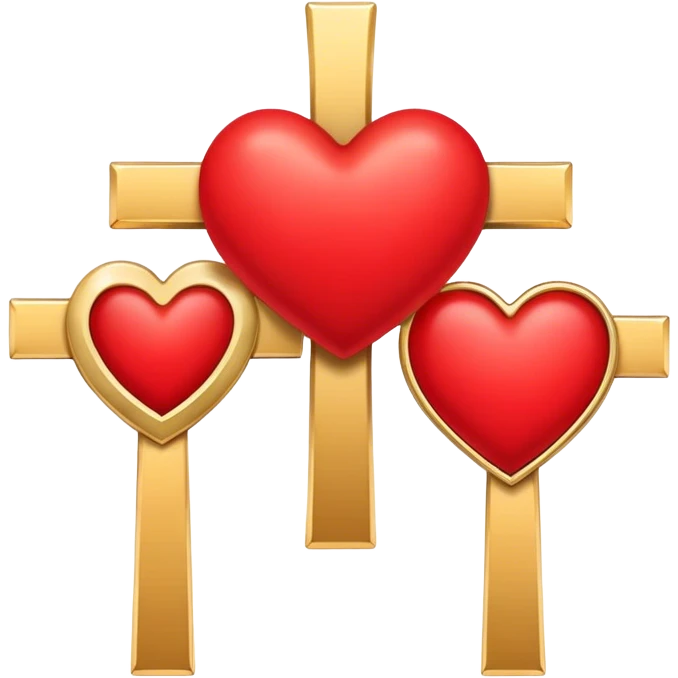 Two red heart outlines united by a gold cross  emoji